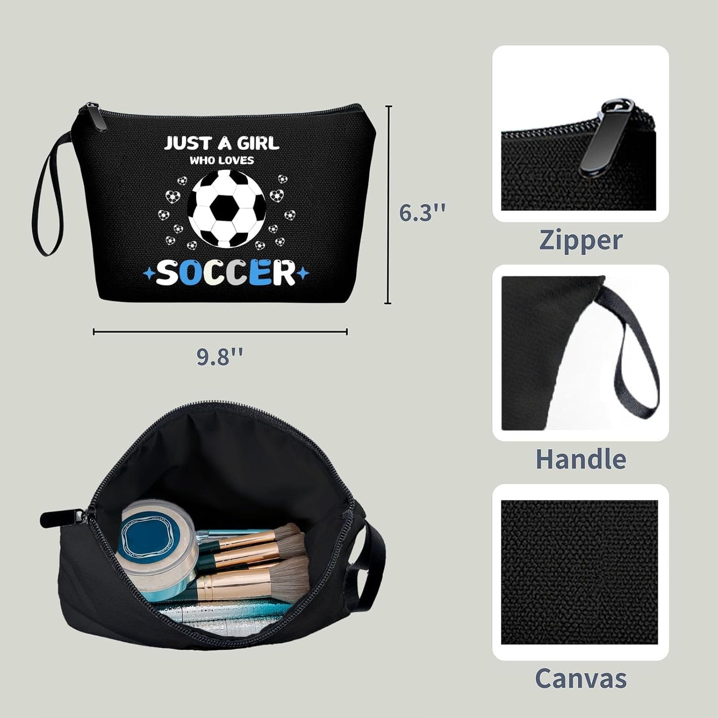 Soccer Cosmetic Makeup Bag, Soccer Gifts for Girls, Travel Organizer, Multifunctional Cosmetic Bag, Black