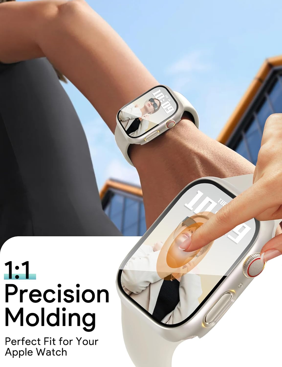 JR.DM 40mm 2 Pack Hard PC Case with HD Tempered Glass Screen Protector for Apple Watch Series 6/5/4/SE/SE2/SE3, Guard Bumper Full Coverage Protective Anti-Scratch Face Cover for iWatch, Clear+Clear