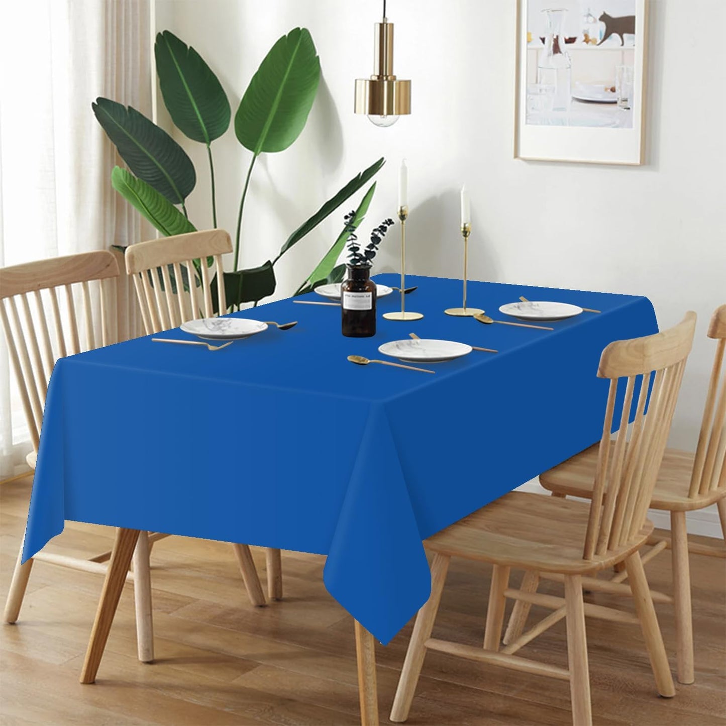 QIKSION Plastic Table Cloth Disposable 6 Pack, 54 x 108 Inch Tablecloths for Rectangle Tables, Blue Plastic Table Cover