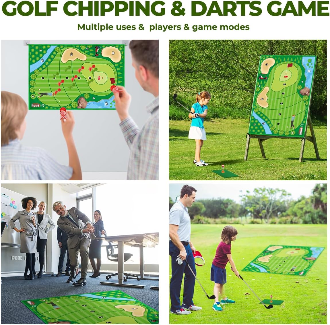 Golf Chipping Game Mat Set, Golf Hitting Training Mat Practice Outdoor Indoor for Adults Family, Kids Outdoor Play Equipment, Stick Chip Games for Backyard Office Home (70.1x47.2in)