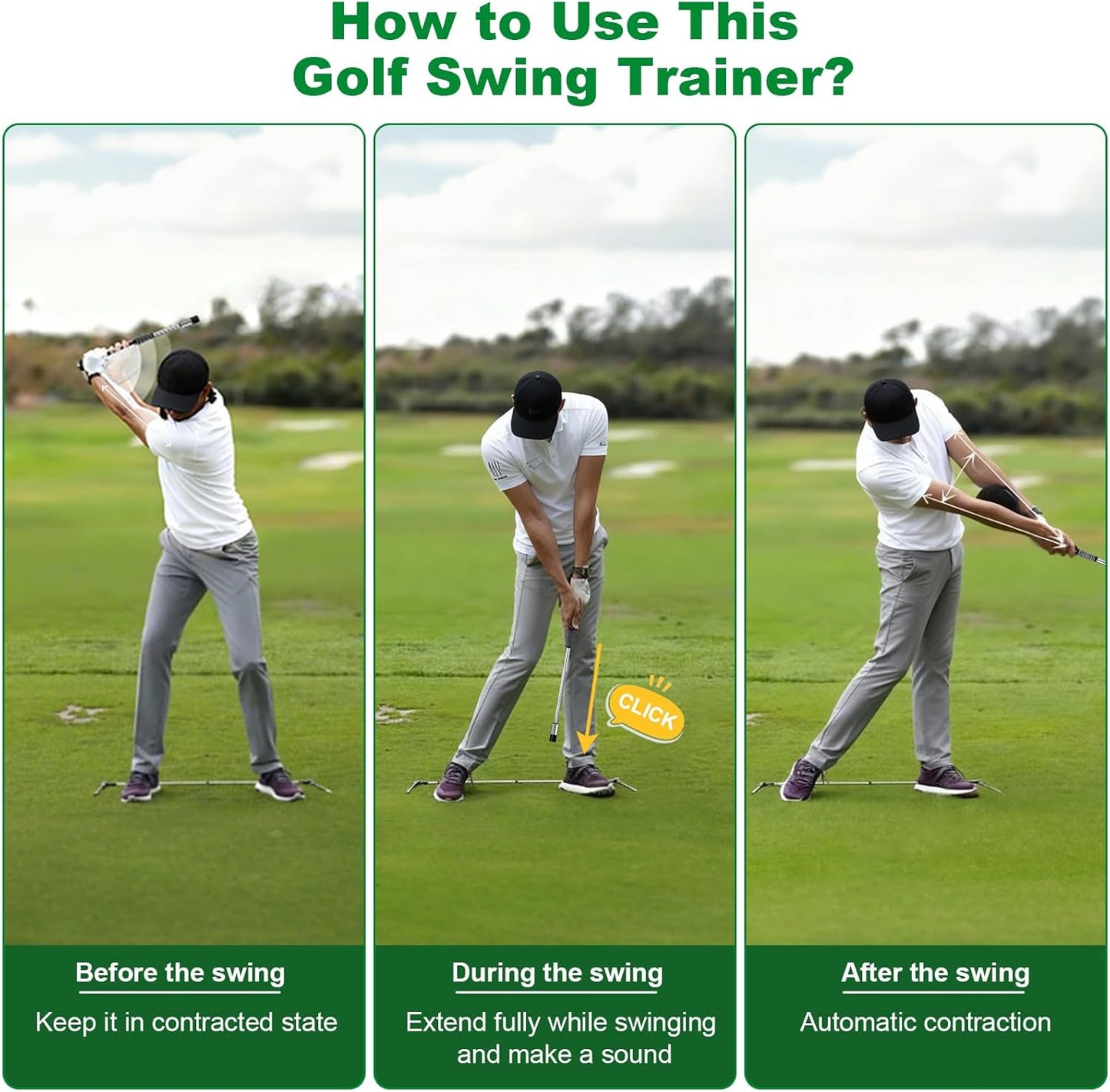Retractable Golf Swing Trainer, Portable Golf Grip Trainer Right Hand with Practice Golf Club Weights for Enhance Swing Technique, Beginners Tempo Trainer for Chipping Hitting