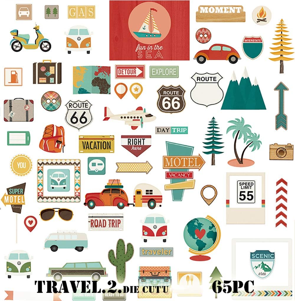 Doraking Foil Gold Paper Stickers, 65PCS Travel Themed Decoration for Scrapbook, Multicolored, Waterproof, Premium Adhesive Paper, Irregular Shaped, Holiday Travel Style
