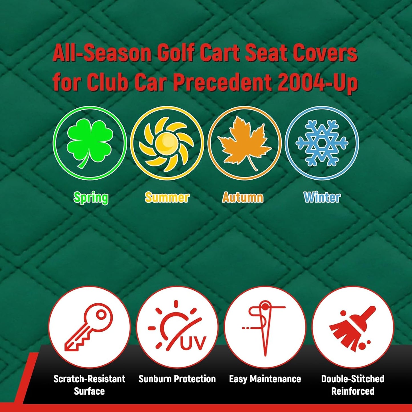 Golf Cart Seat Covers for Club Car Precedent/Onward/Tempo 2004+ Front OEM Universal Seat Cushion, Marine Grade Vinyl Leather Club Car Seat Covers/Easy to Install-Green (2PCS)