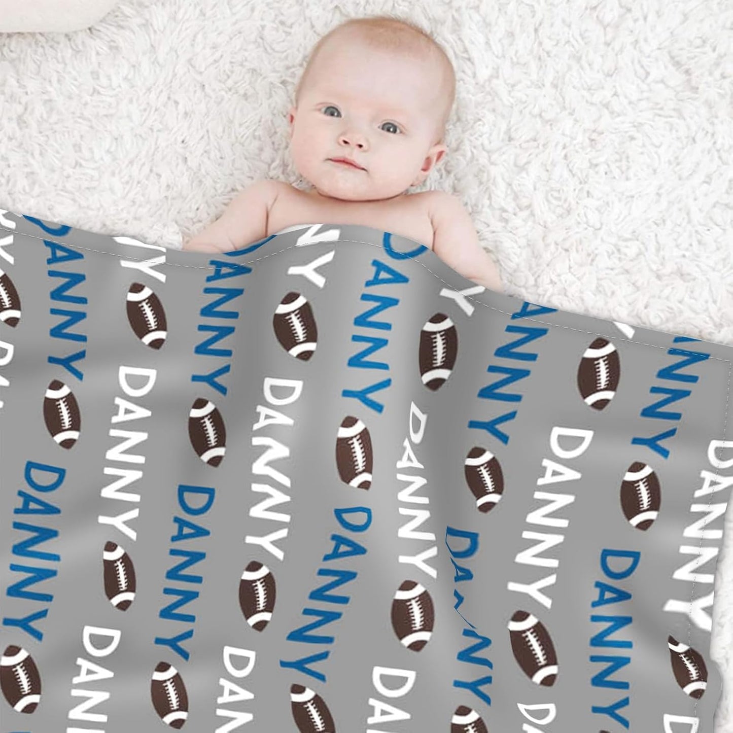 Custom Name Football Blanket - Personalized Names Soft Plush Flannel Throw Blankets for Baby Kids Teen Boys Girls Holidays Birthdays Gifts Color16