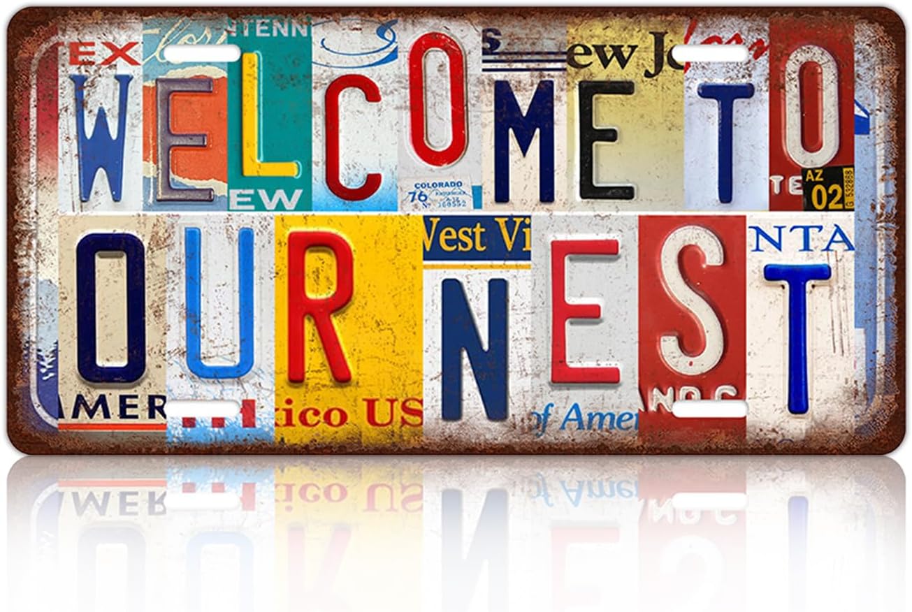 Vintage Welcome License Plate Welcome To Our Nest Wall Decor Metal Tin Sign For Bar Home 12 x 6 Inches