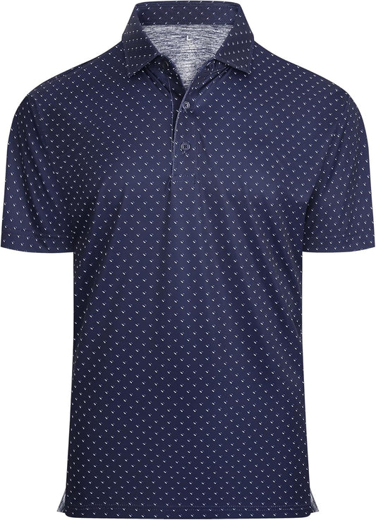 Alex Vando Mens Golf Shirt Moisture Wicking Classic Print Golf Shirts for Men