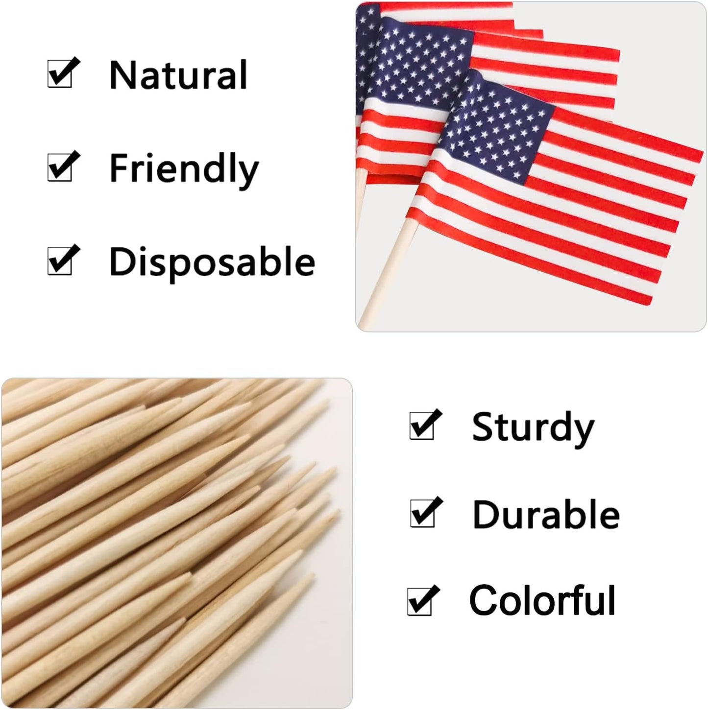BLUE TOP 100pcs Mini American Flag Toothpicks,4 Inch America Flag picks, Cupcake picks for appetizers/cupcake/desserts,Great for July 4th, Olympic Games Celebration,Longer but better
