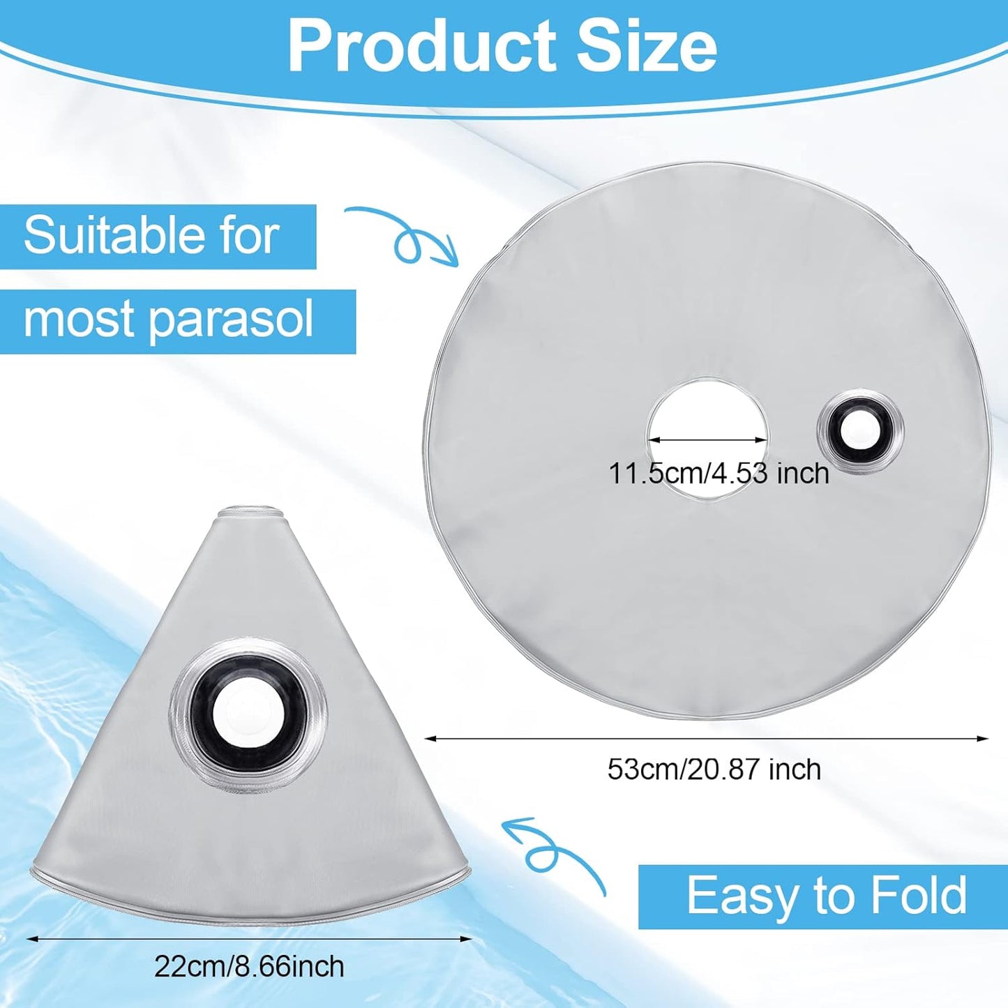 Tondiamo 2 Pcs 20.87 Inch Water Umbrella Weight Bags Flags for Base Stand Outdoor Collapsible Portable Sunshade Base Holder Bags for Beach up to 26.5 lb Water, 20.87 Inches in Outer Diameter