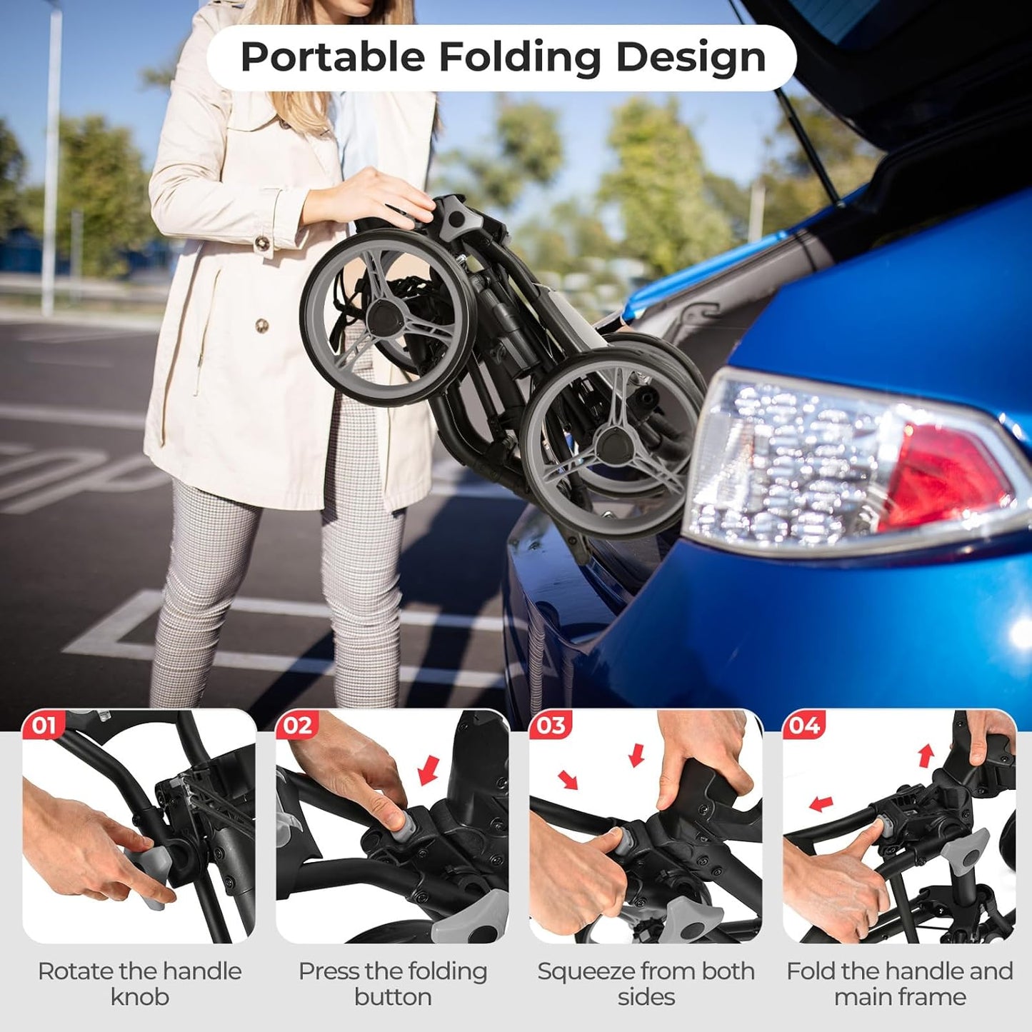 ULTIMATE 4 Wheel Golf Push Cart, Folding Golf Walking Cart w/Elastic Straps, Umbrella&Cup Holder, Scoreboard Storage, Lightweight Golf Trolley Cart w/Height Adjustable Handle&Foot Brake