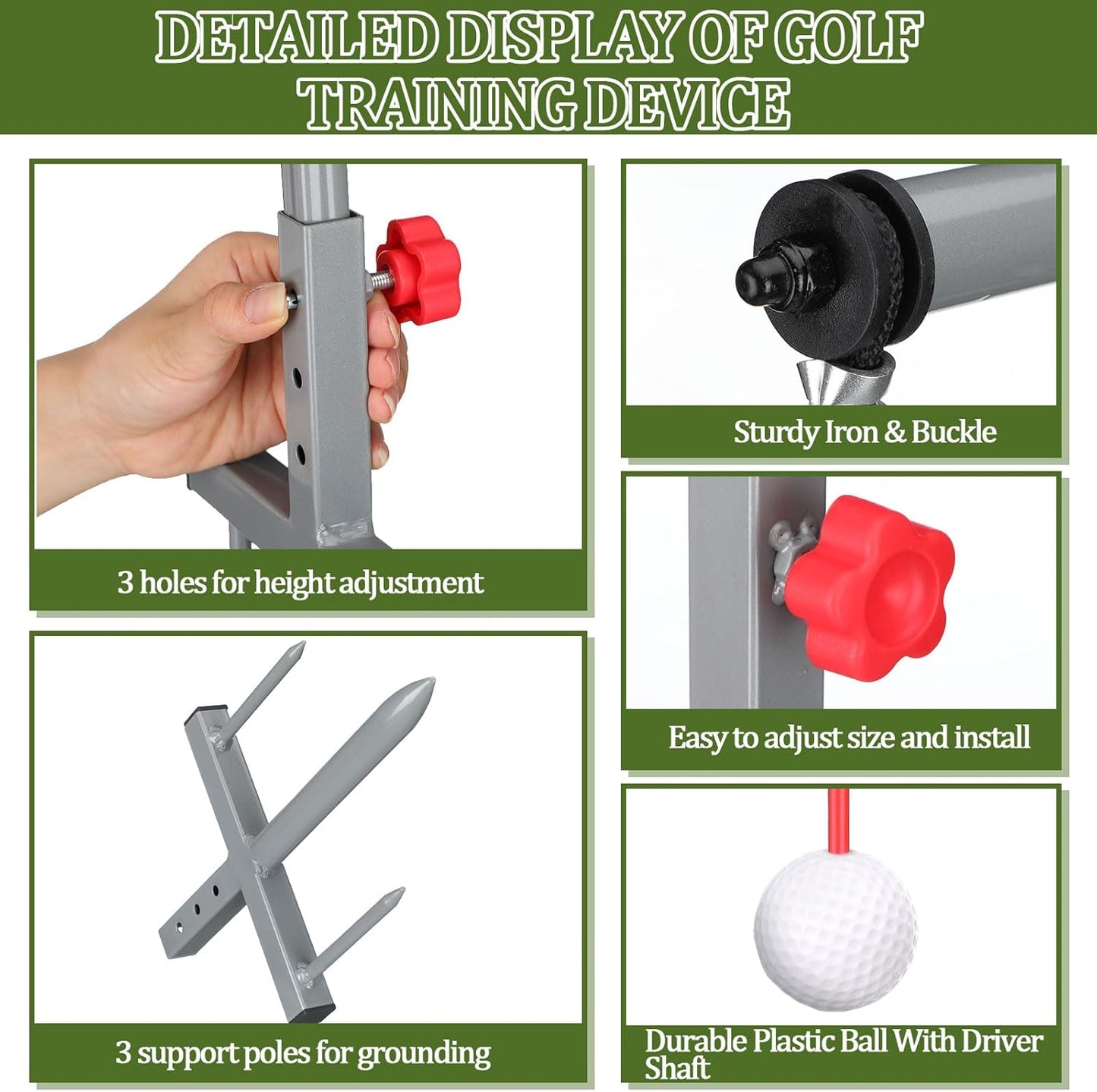 Poen 1 Set Golf Swing Trainer Training Iron Practice Swing Groover with 3 Height Indoor Golf Practice Simulator Accessories Aid Equipment