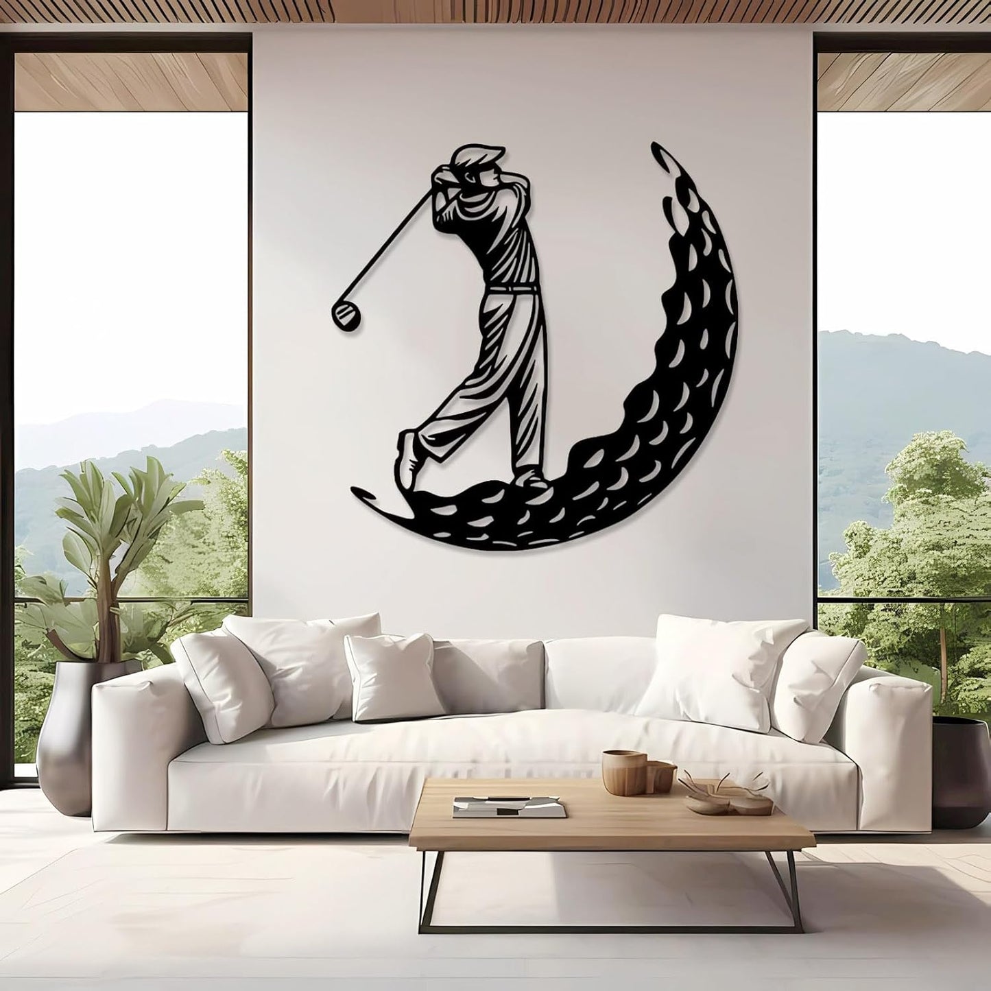 Golf Metal Wall Art, Golfer Metal Wall Decor, Golf Ball Wall Decor, Sports Wall Art, Sports Theme Wall Decor, Gift for Golf Player, Gift For Father, Home Office Wall Art, Man Cave (Gold, 35"x35"|90x90cm)
