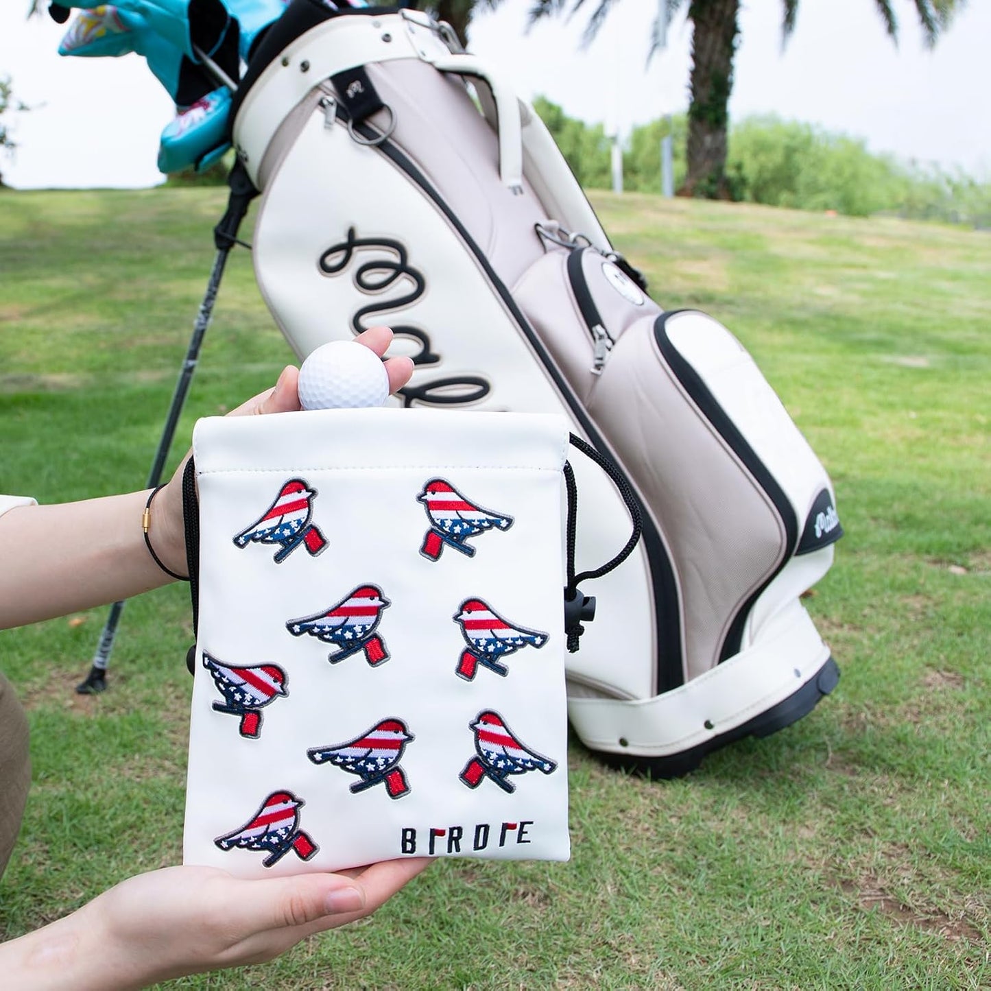 Golf Valuables Pouch, Leather Golf Tee Pouch with Drawstring Closure Golf Ball Tee Handbag Portable Golf Accessories