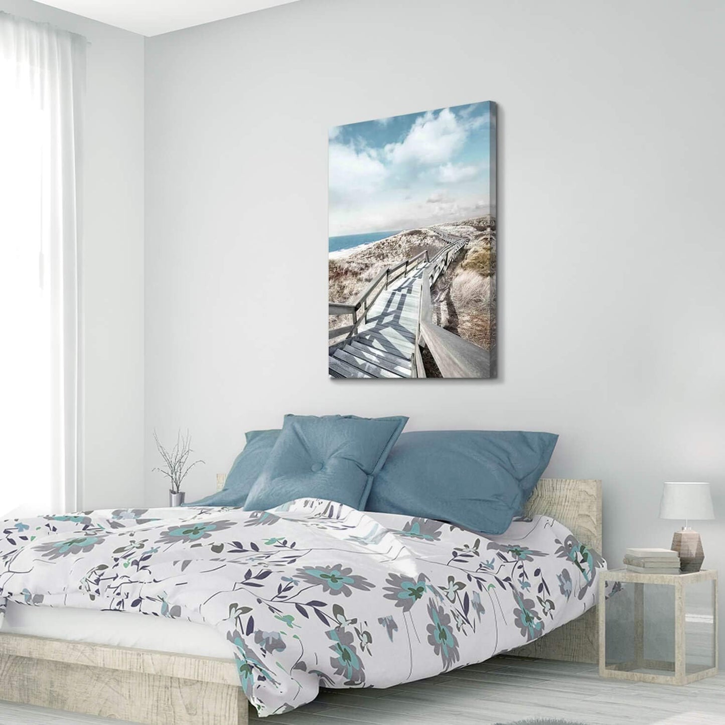 Beach Pier Canvas Wall Art: Boardwalk Stair Picture Graphic Art Painting for Wall Decor(24''x36'')