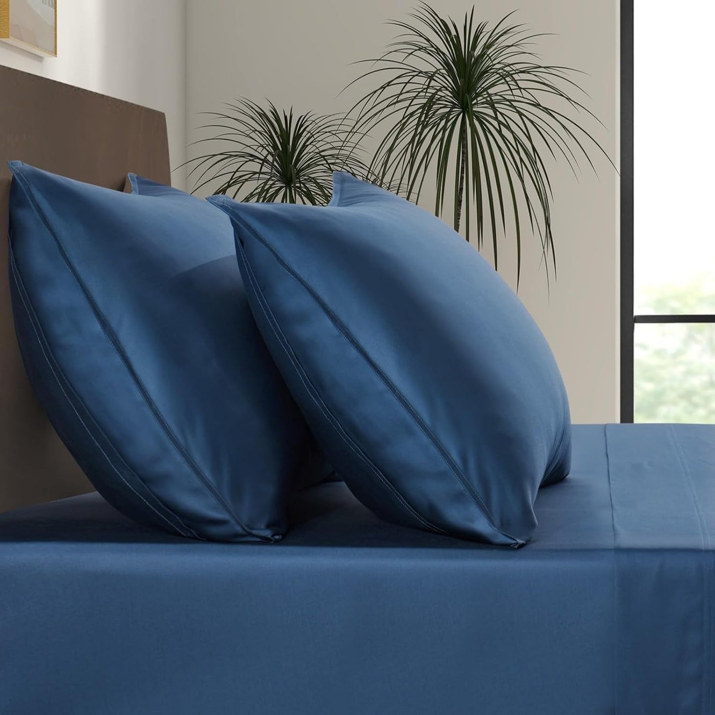 Luxury Bamboo Market | Queen Envelope Pillowcase Set | 100% Viscose Made from Bamboo | Organically Grown | Ultra Soft | Cooling | 2pcs [Midnight Blue]