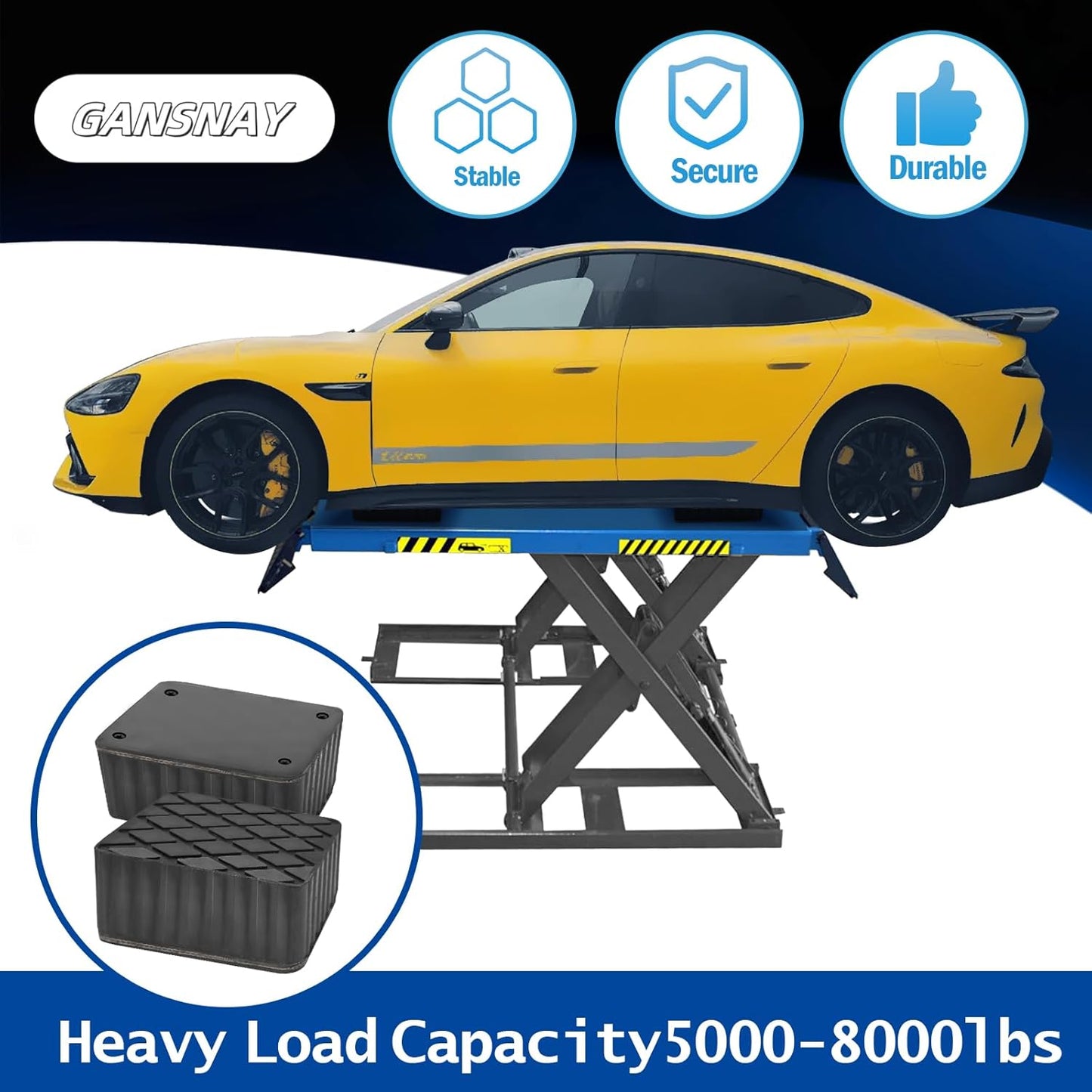 Rubber Block for Car Lift- Nylon Layer Reinforced, Heavy Duty 0000lbs Capacity, Anti-Split Spacer Pads for Commercial Scissor Lift, SUVs, Trucks& More- 6.3″(L)×4.7″(W)×4.7″(H) 1Piece