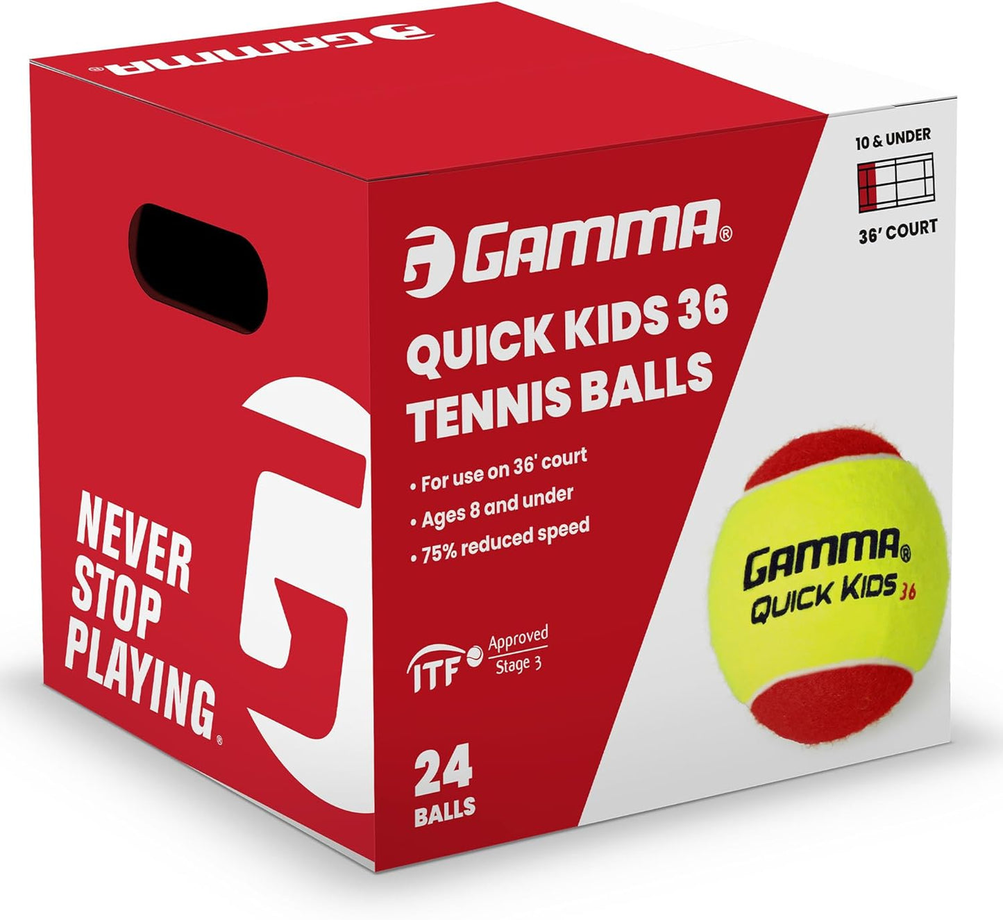 GAMMA Quick Kids 36, 60, & 78 Training Tennis Balls for Kids & Beginners, Low-Compression Core Reduces Speed & Bounce, Great for Tennis Practice, USTA & ITF Approved for Use in 10 & Under Tournaments