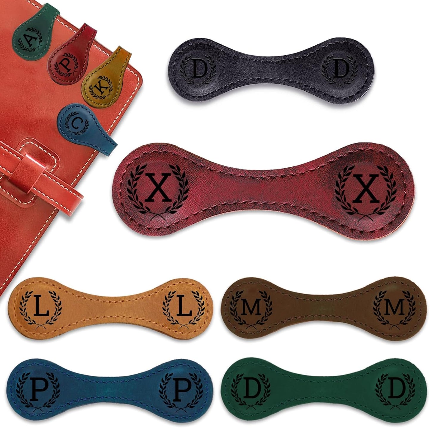 Personalized Magnetic Leather Bookmark - 26 Letters Vintage Engraved Book Marks,Custom Bookmark with Initial,Bookmarks for Women,Reading,Book Lovers (Red, X)