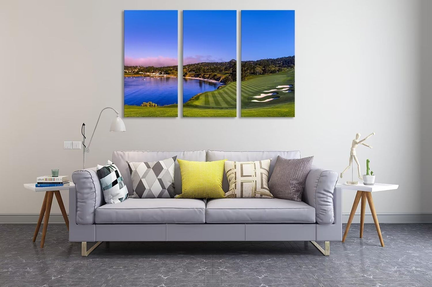 USA Monterey California Pebble Beach Golf Course Wall Art for Living Room Bedroom Bathroom Home Decorations Golf Club Pictures Posters Framed Artwork Canvas Prints Ready to Hang(20''W x 40''H x3)