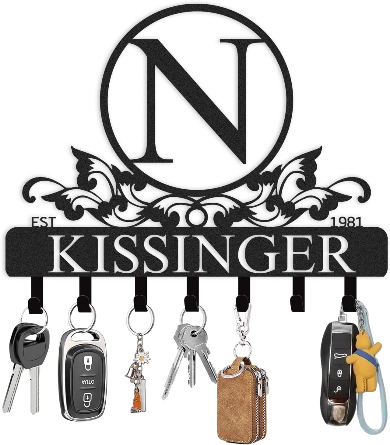Personalized Key Holder for Wall, Key Holder Wall Mount, Custom Name Coat Rack, Background Letter Theme Wall Decoration for Bedroom Kitchen Entryway Hallway Front Door, Housewarming Gifts