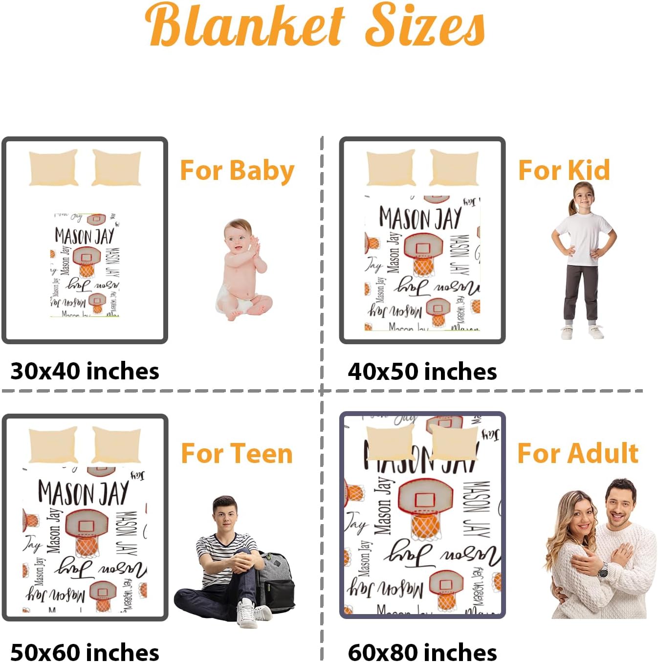 Custom Name Basketball Blanket - Personalized Names Soft Plush Flannel Throw Blankets for Baby Kids Teen Boys Girls Holidays Birthdays Gifts Color08