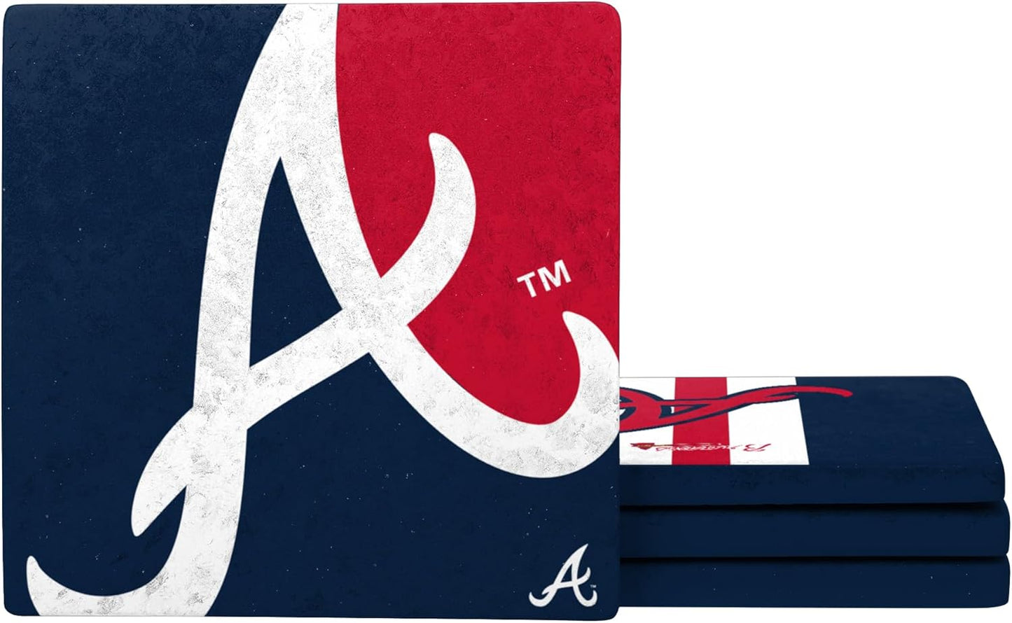 FOCO MLB Official 4-Pack Beverage Drink Ceramic Stone Coaster Set (Atlanta Braves)