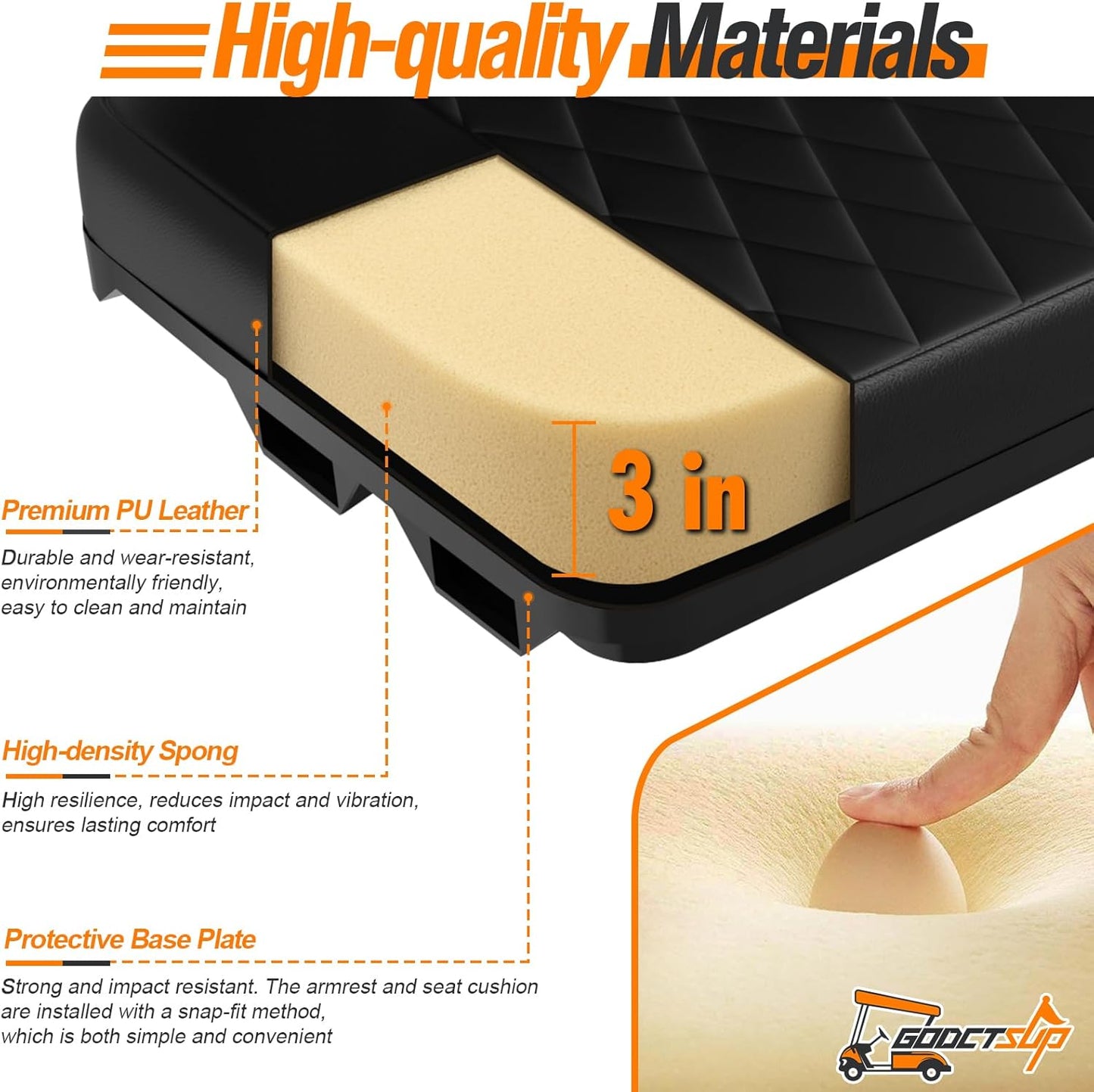 Upgrade Golf Cart Front Seat Replacement Cushion Assembly Kit for Club Car Precedent 2004-2011, Club Car Seat Cushions- Premium Sponge Soft Seat Cushion and Backrest Set (without Armrest)
