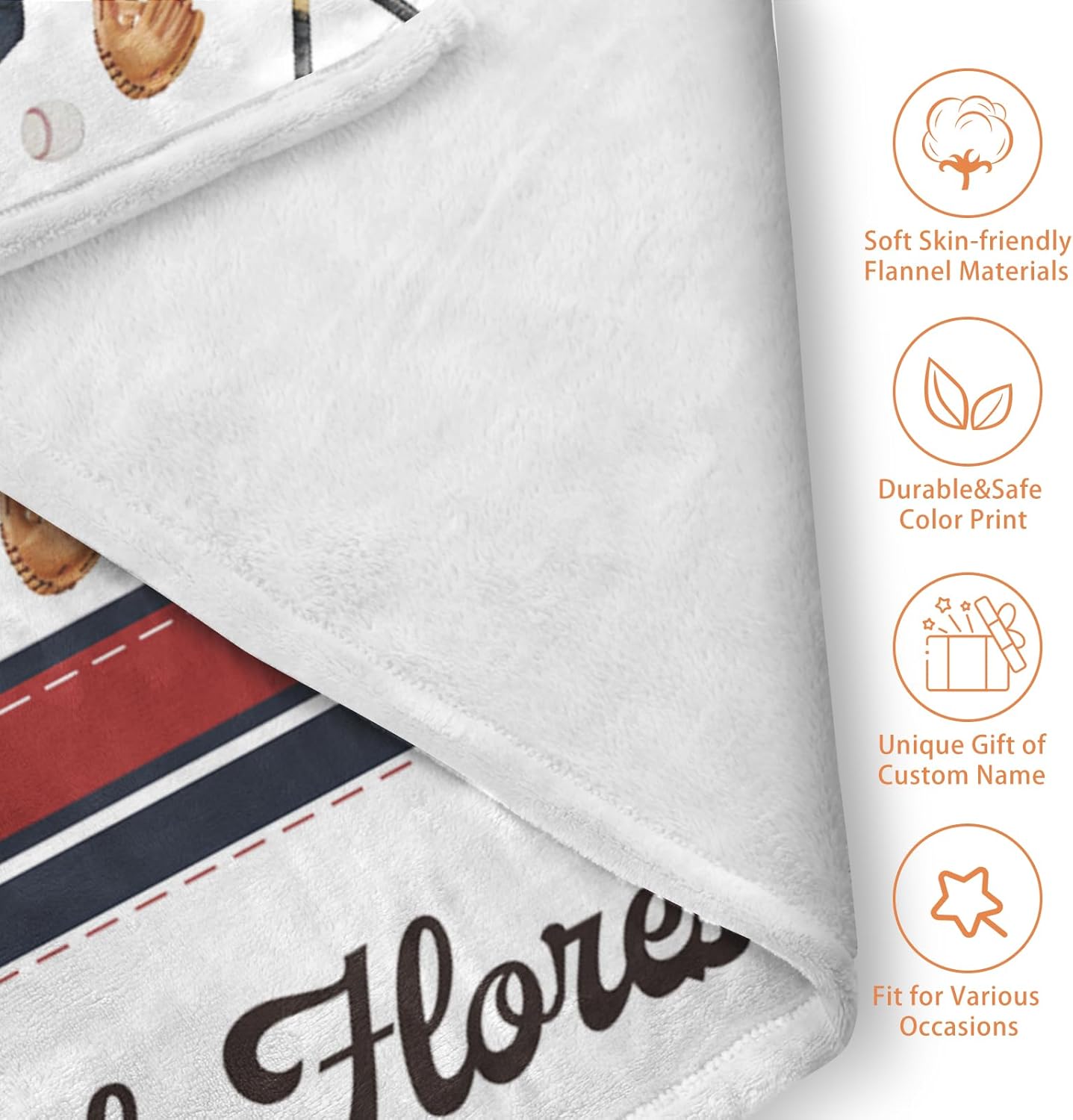 Custom Name Baseball Blanket - Personalized Names Soft Plush Flannel Throw Blankets for Baby Kids Teen Boys Girls Holidays Birthdays Gifts Color03