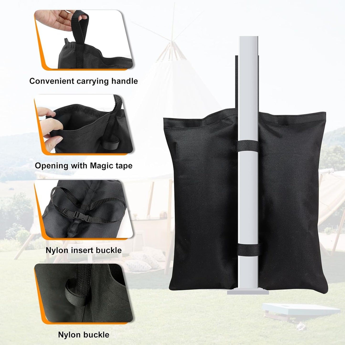 Canopy Weights,4 pcs Sand Bags for Canopy Legs,Tent Sand Bags，Gazebo Instant Shelter Leg Canopy Weights,Sandbags for Canopy Tent,for Canopies, Gazebos & Pergolas/Without Sand