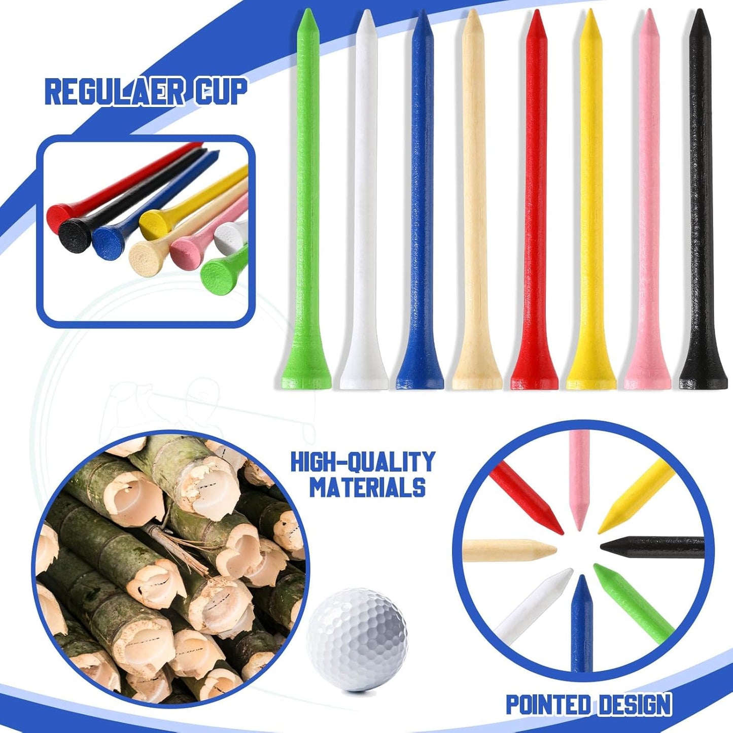Mudder 2000 Pcs Bamboo Golf Tees Bulk Professional Golf Tees Reduce Friction Side Spin for Club Men Women Kids Accessories
