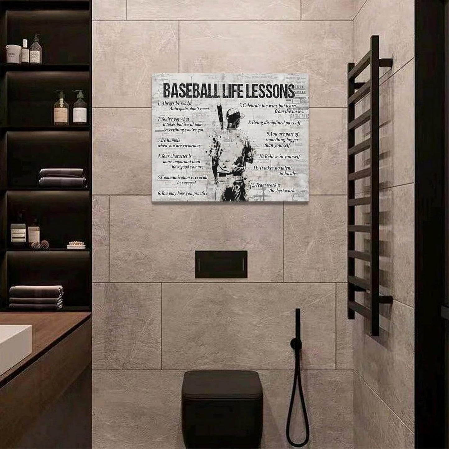 Baseball Sports Wall Art Baseball Life Lessons Wall Decor Baseball Sign Retro Poster Boy Men Room Motivational Decorations Canvas Print Painting Artwork for Bedroom Bathroom Living Room 20"x16"