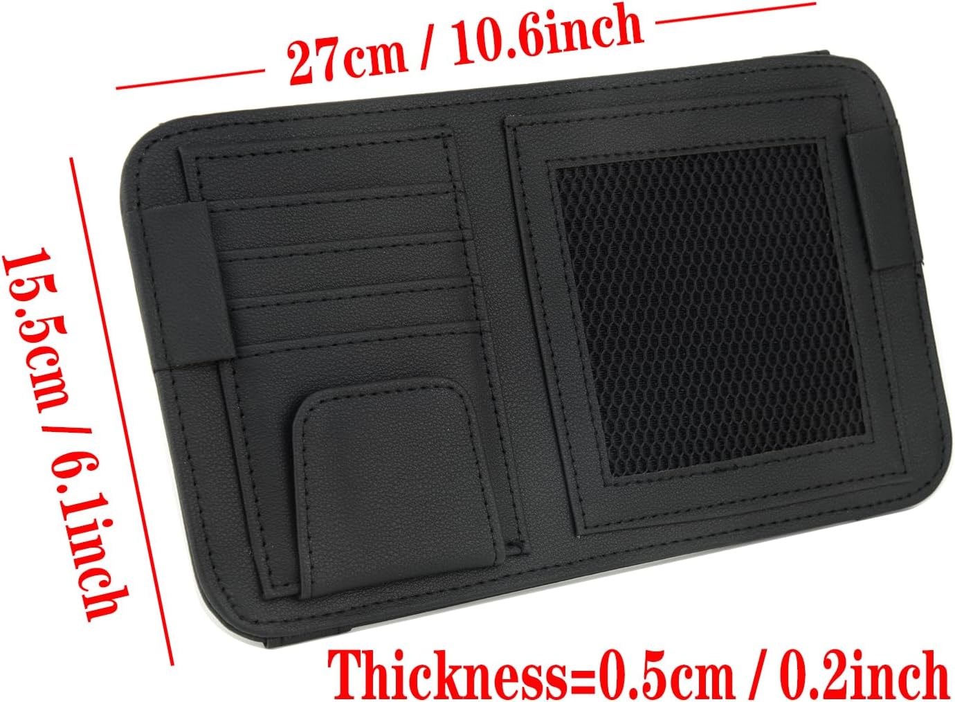 Classic Elegant Modern Car Sun Visor Organizer, Sunglasses Holder, Cards Sleeve Pockets, Car Registration License Holder, Driving License, Insurance, Cards, Pen, Key