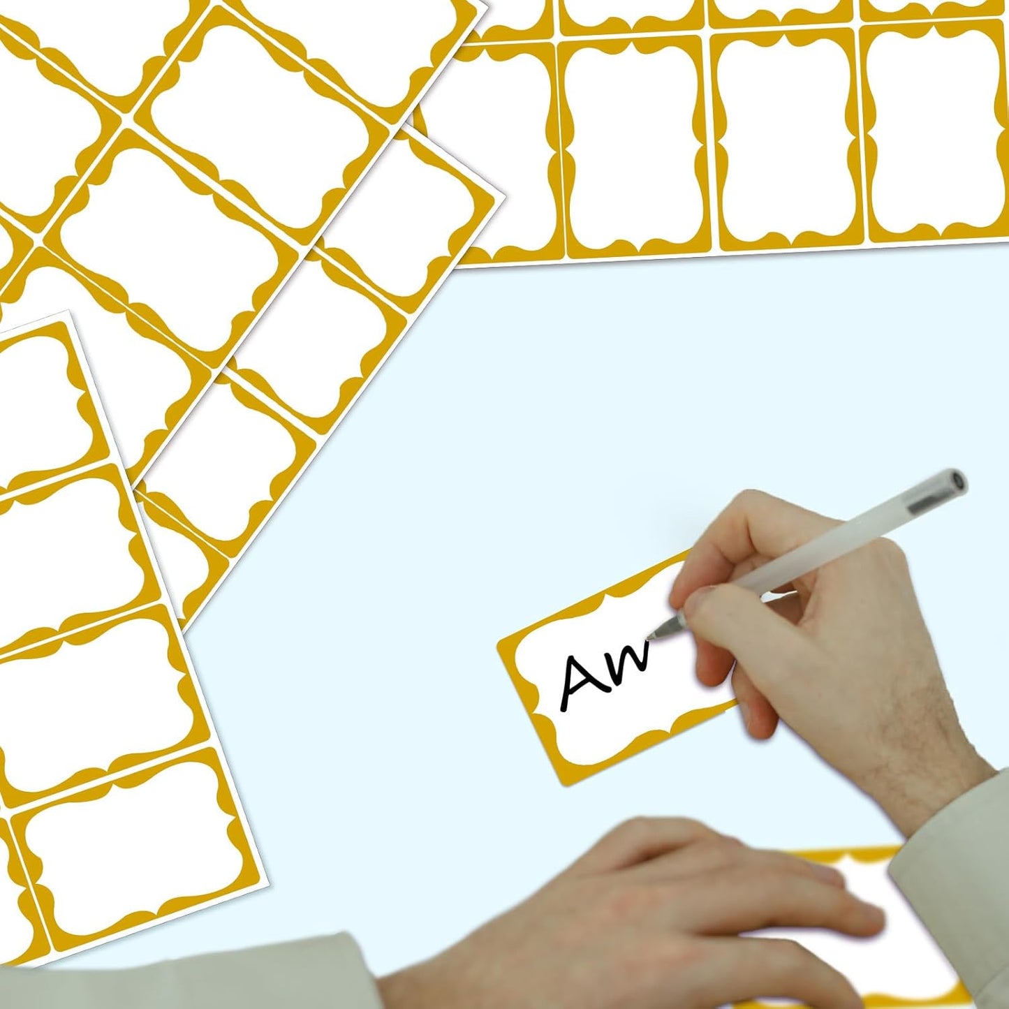 Gold Name Tags,2"x 3" Name Tag Stickers with Gold Border 200 Pcs Adhesive Name Tags Sticker Name Badges Labels for School, Office, Home, Party, Conferences, New Year