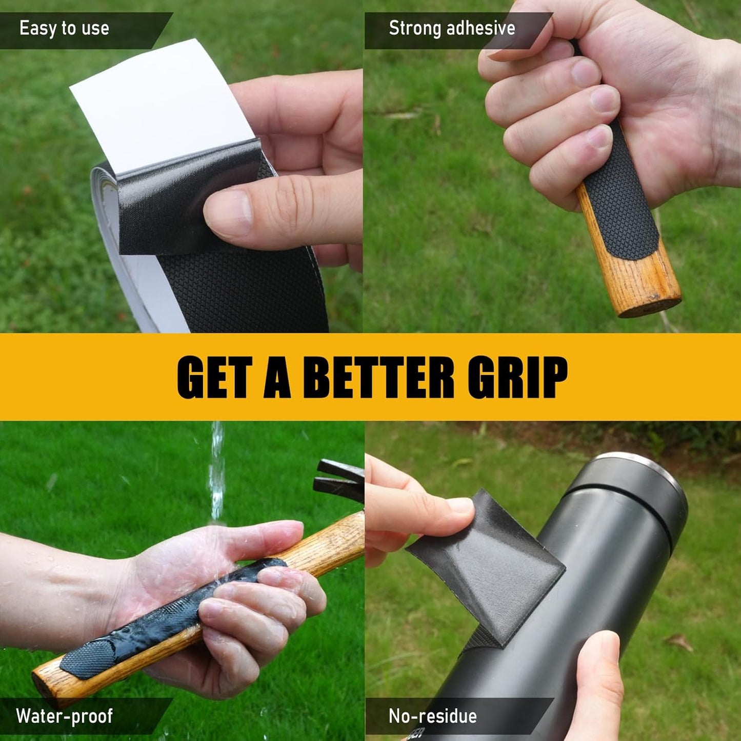 Rubber Grip Tape, 1 In x 20 Ft Non-Abrasive Grip tape for handles, Strong Adhesive Waterproof Heat Resistant Cushion grip, Comfortable in hands, perfect for handles, handlebars, or any slippery stuff