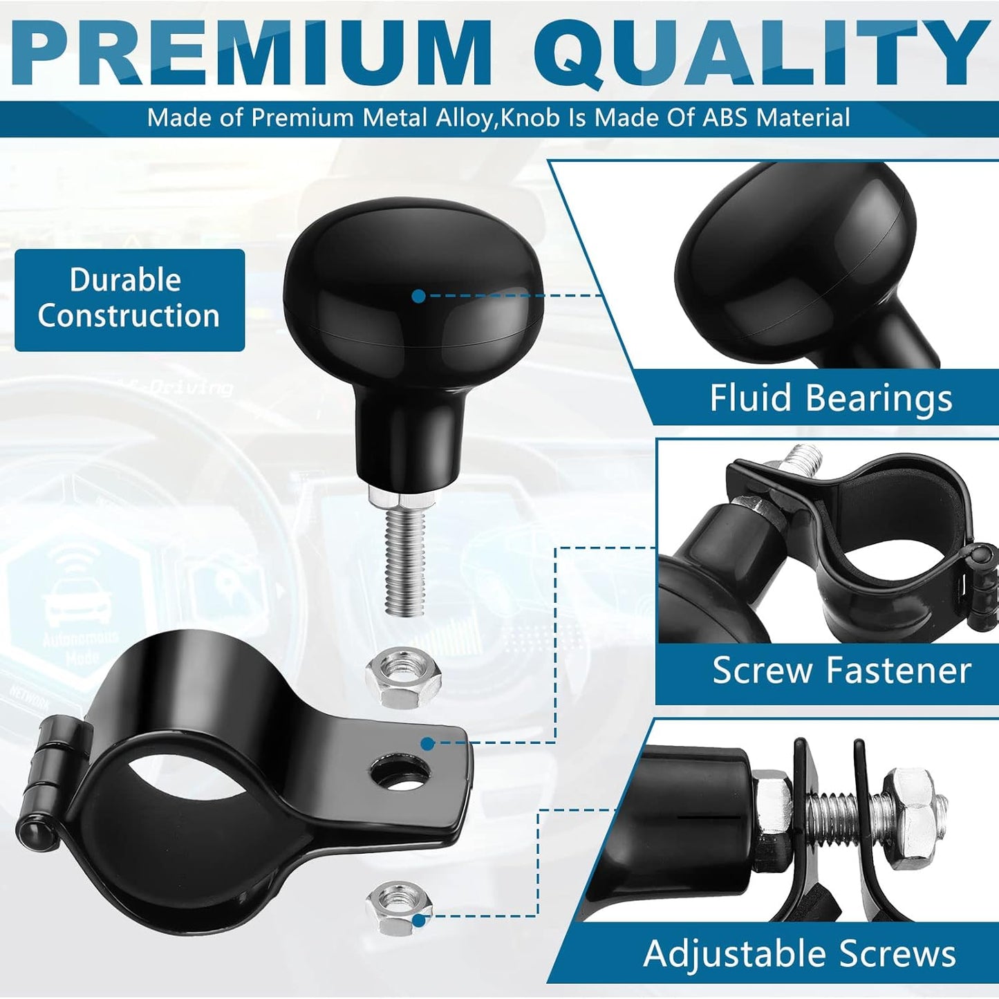 Tallew 2 Pieces Steering Wheel Spinner Knob Vehicle Steering Wheel Turn Ball Knob Suicide Power Handle Accessories for Cars, Trucks, Tractors, Boats, Golf Cart, Black and Carbon Color(Fresh Style)