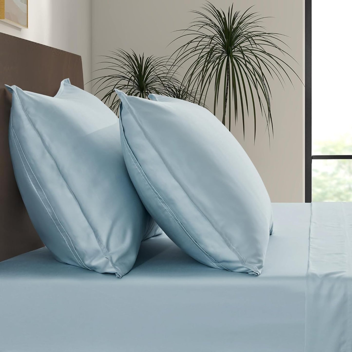 Luxury Bamboo Market | Queen Envelope Pillowcase Set | 100% Viscose Made from Bamboo | Organically Grown | Ultra Soft | Cooling | 2pcs [Spa Blue]