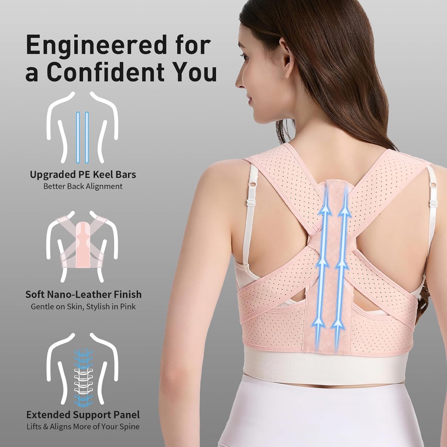 WNIEYO Back Brace Posture Corrector for Women Shoulder Straightener for Upper and Lower Back Pain Improving Postura Support Belt for Scoliosis (Pink,Small/Medium)
