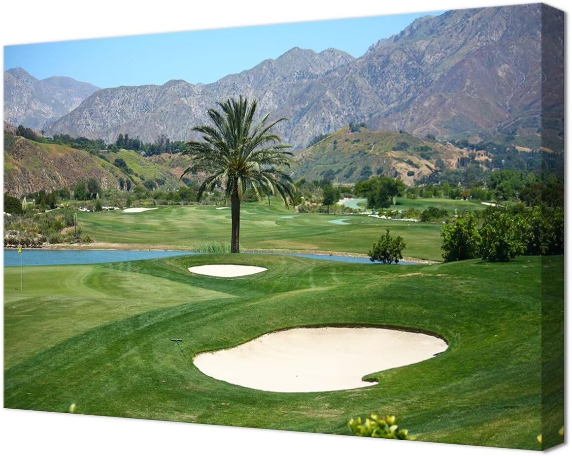 Los Angeles California Golf Course Wall Art for Living Room Bedroom Bathroom Home Decorations Los Angeles Golf Course Picture Poster Framed Artwork Canvas Prints Ready to Hang(12''H x 16''W)