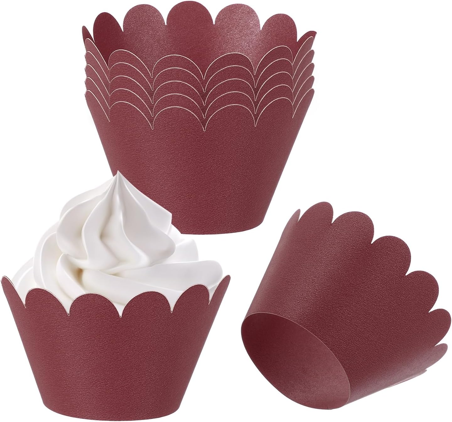 PATIKIL Cupcake Wrappers Paper, 50 Pack Baking Cups Standard Wave Decoration for Anniversary Birthday Weddings and Parties, Dark Red