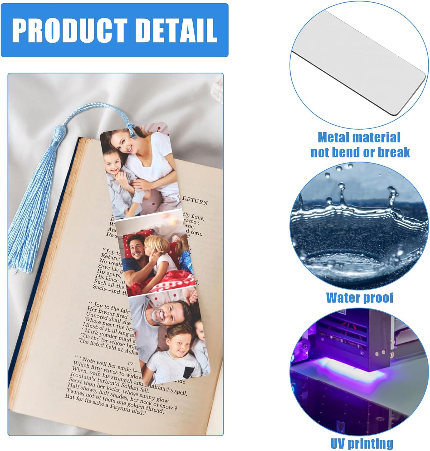 Custom Metal Bookmark, Personalized Double-Sided Bookmark with Text & Photo, Customizd Book Mark with Tassel for Book Lovers Women Men Birthday Christmas Anniversary Present