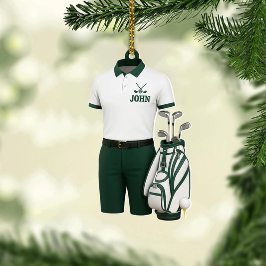 Personalized Golf Christmas Ornament 2025, Custom Name Bag, and Golfer Outfit Gilf, Ball Head Ornament with Santa Hat, Gifts for Golf Lovers 3