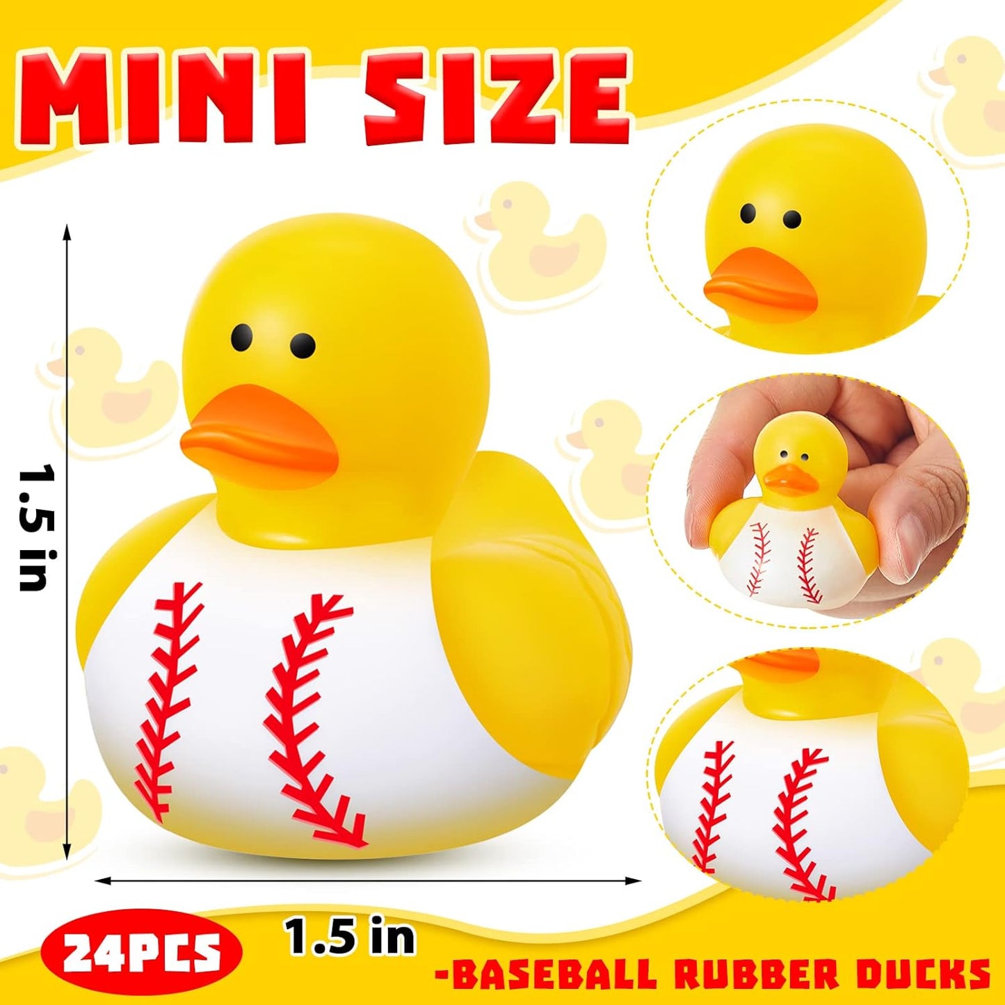 Deekin Rubber Duck 2 Inch Bulk Sport Party Favors for Team Events Game Day Decorations Birthday Party Decorations Club Player Gift(24 Pcs,Baseball White)