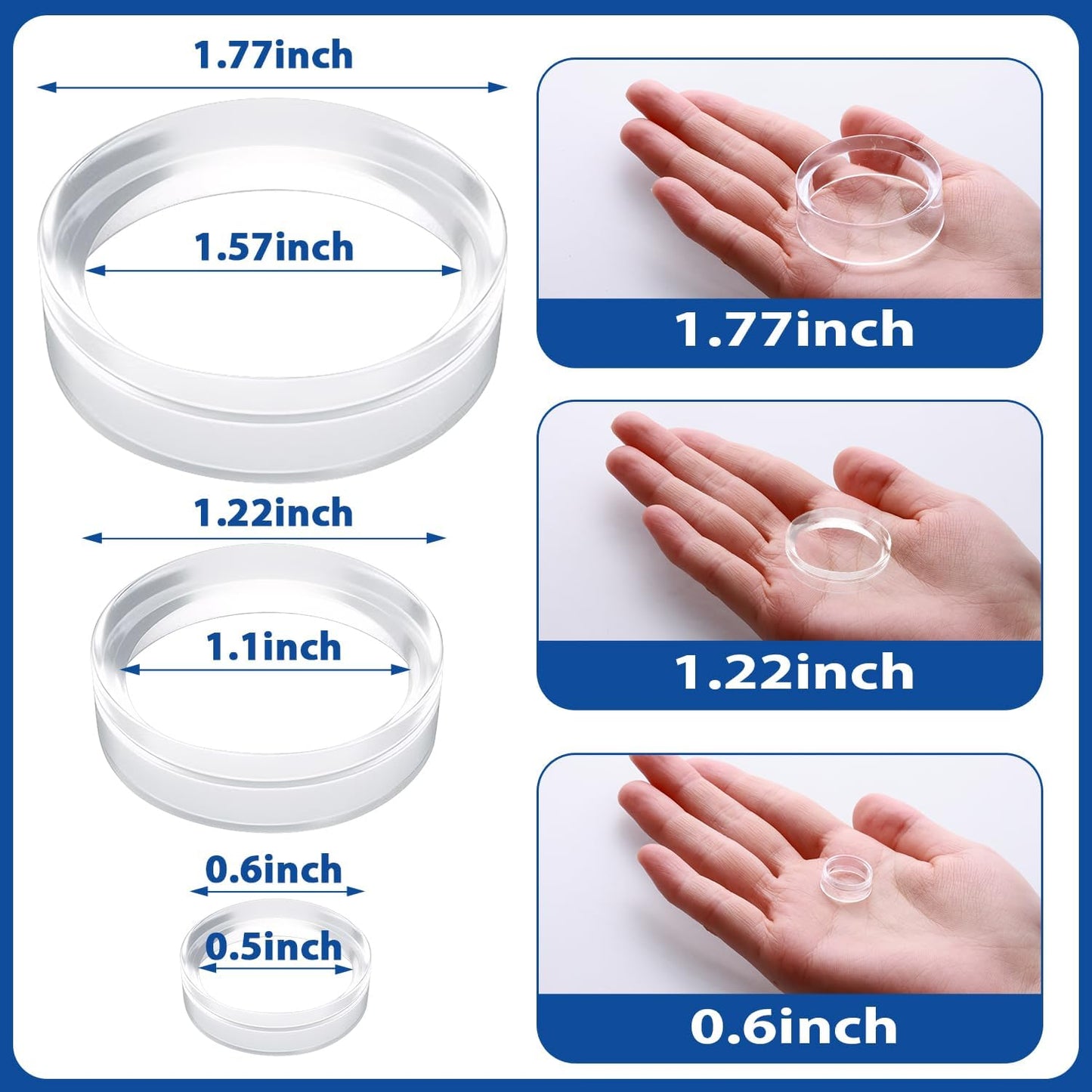 Small Clear Display Stand Ring Holder | 30 PCS (0.6 Inches) | Round Beveled Pedestal for Dragon Ball, Golf, Baseball, Egg, Spheres, Marble | Hold Up to 10lb | Perfect for Small Collections