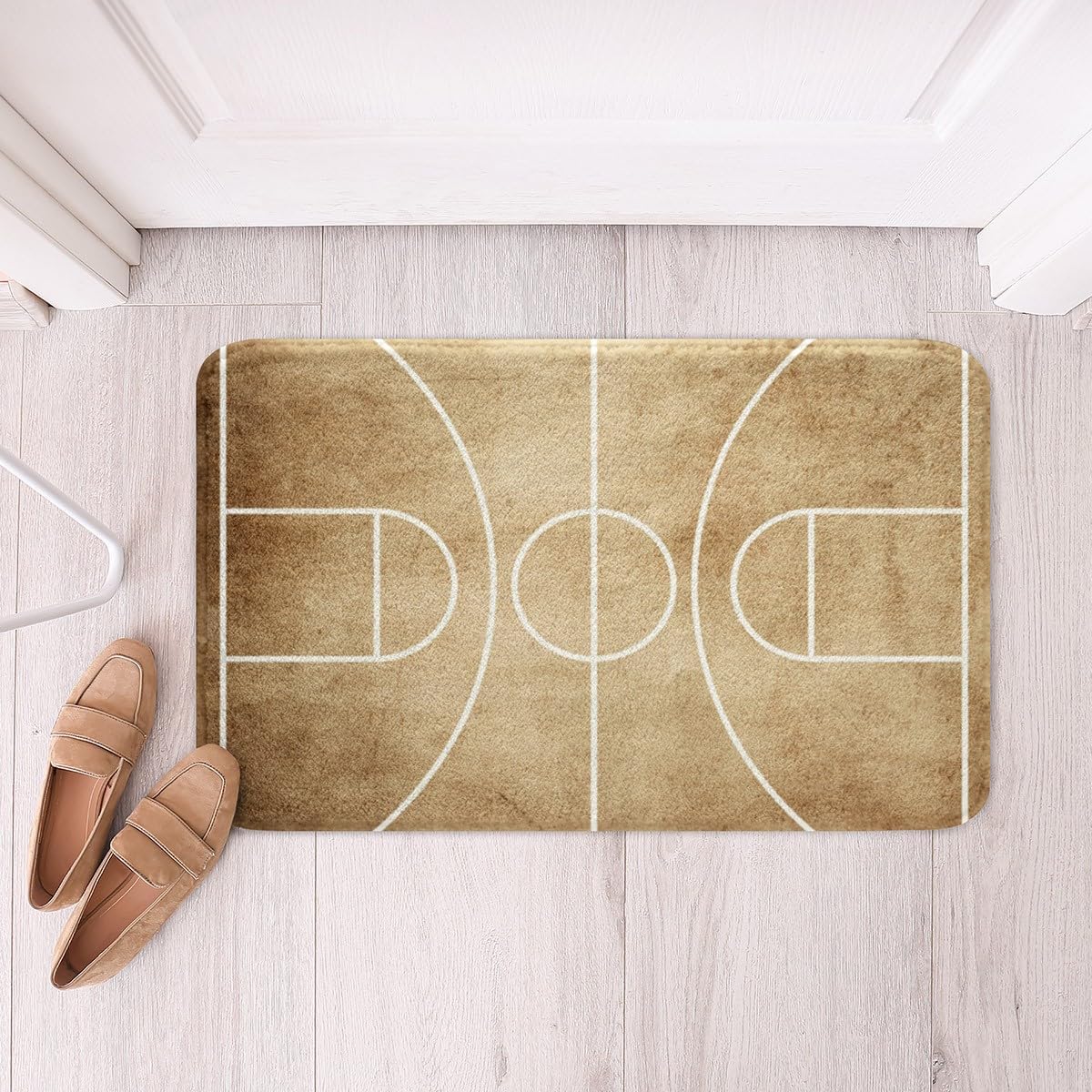 Feelyou Basketball Polyester Bath Rug Vintage Basketball Court Print Soft Fleece Door Carpet for Kids Boys Girls Ball Sports Non Slip Bath Mat Ball Games Bathroom Floor Indoor Doormat,16x24 Inch