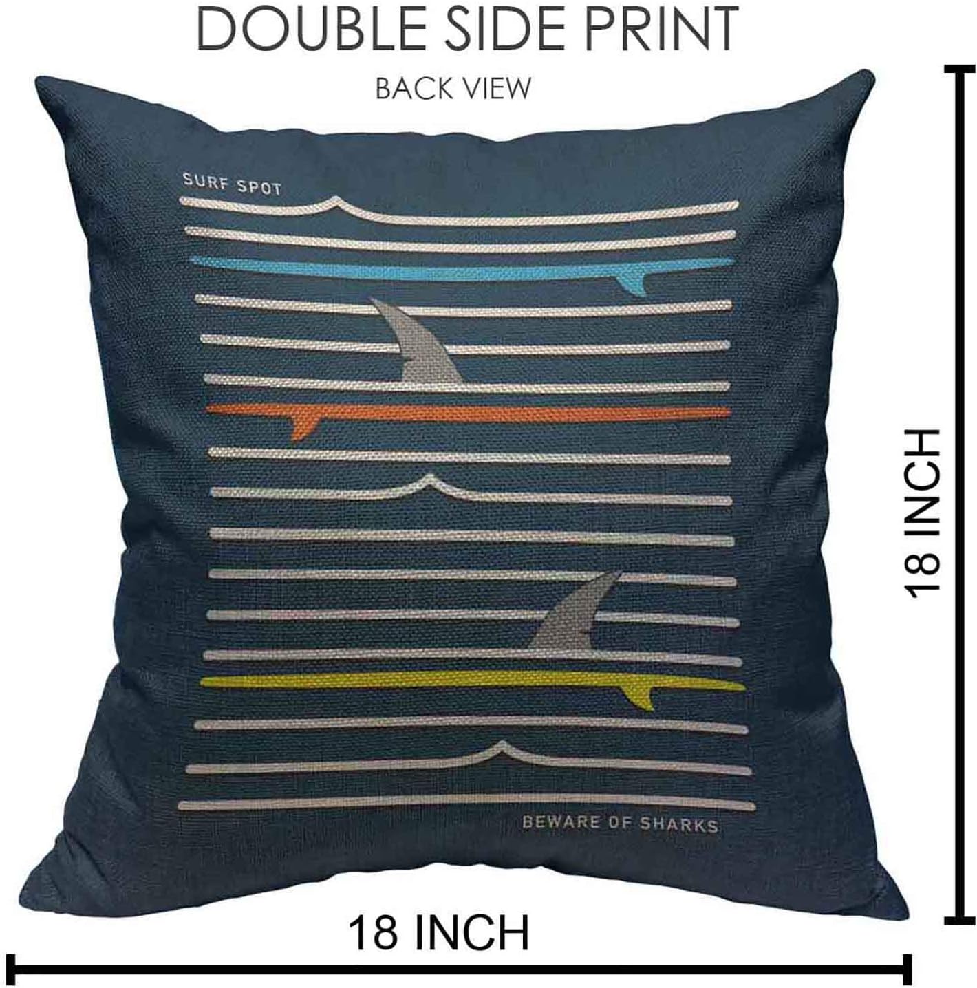 Pillow Case Blue Shark Surf Tee Graphics Red Summer Beach Decorative Throw Pillow Case Cotton Linen Cushion Cover Home Brown Black 18" x 18"