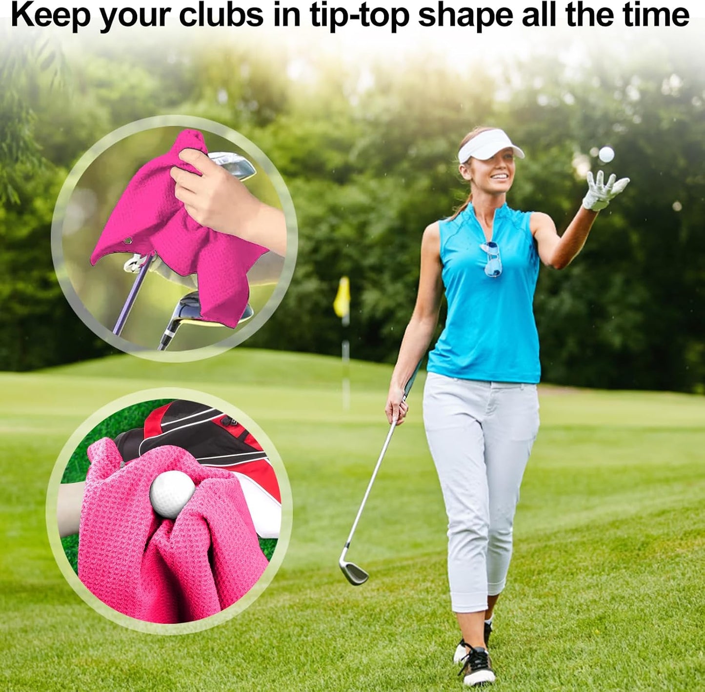 3 Pack 16" X 16" Golf Towels for Golf Bags, Premium Waffle-Pattern Golf Towel with Carabiner Clip, Super Absorbent Microfiber Towel, Best Golf Gift for Golf Accessories. 3 Pcs ElegantGreen Colors