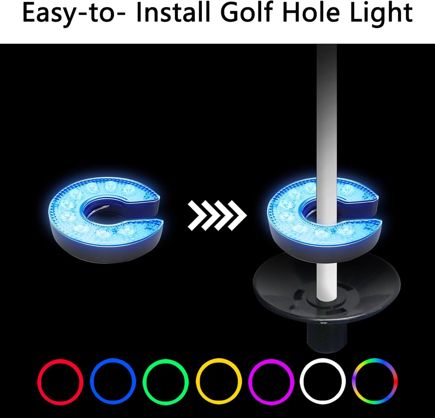 KINGTOP Mini Golf Flagstick with RGB Hole Light, Practice Putting Green Flags for Yard, Golf Pin Flag Hole Cup Set, Light Up Night Golf Party, 4-Pack