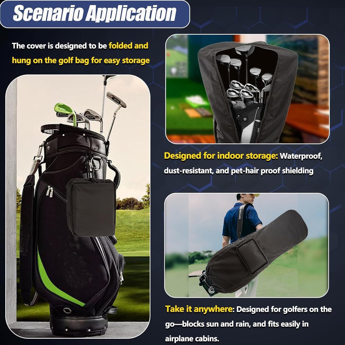 Golf Bag Travel Rain Cover,Golf Bag Rain Cover,Premium Waterproof Lightweight Foldable Easy-clean Durabale Dustproof Protection Traveling Club Covers Airplane Carts Travel Universal Fit