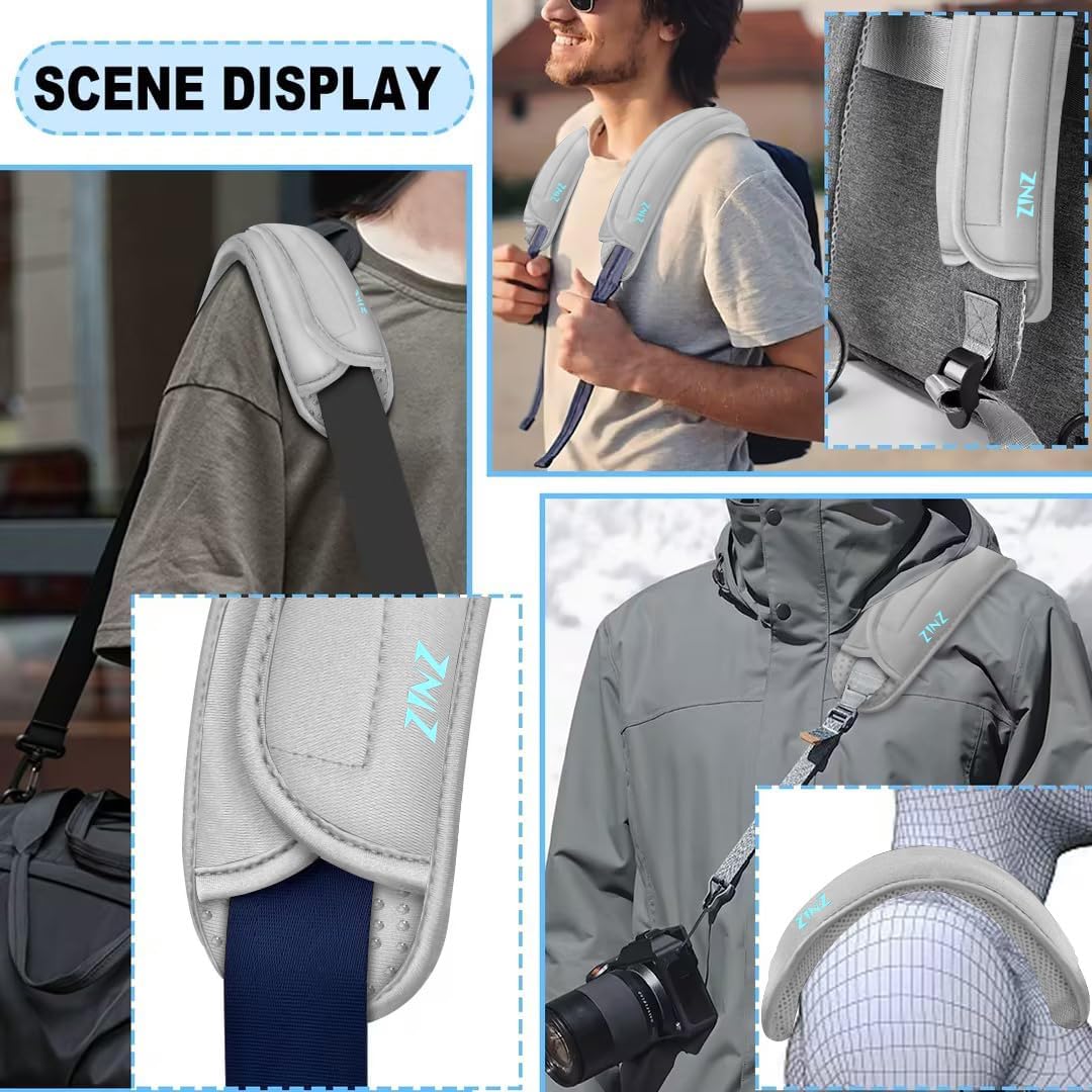 ZINZ 2-Pack Universal Shoulder Pad with Ultra thick Cushion for Bag Luggage Bag Crossbody, Plus Long & Anti-Slip & Breathable,Gray-2Pack