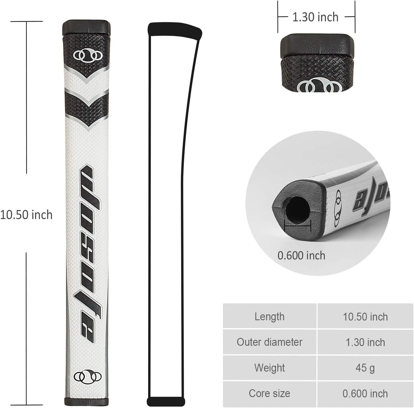 Golf Putter Grips Midsize for Men 45g 2.0 Fit Most Iron Club Pistol Shape Lightweight Tacky Surface Delicate Pattern Soft Polyurethane Material Comfortable Feel 6 Colors for Choose