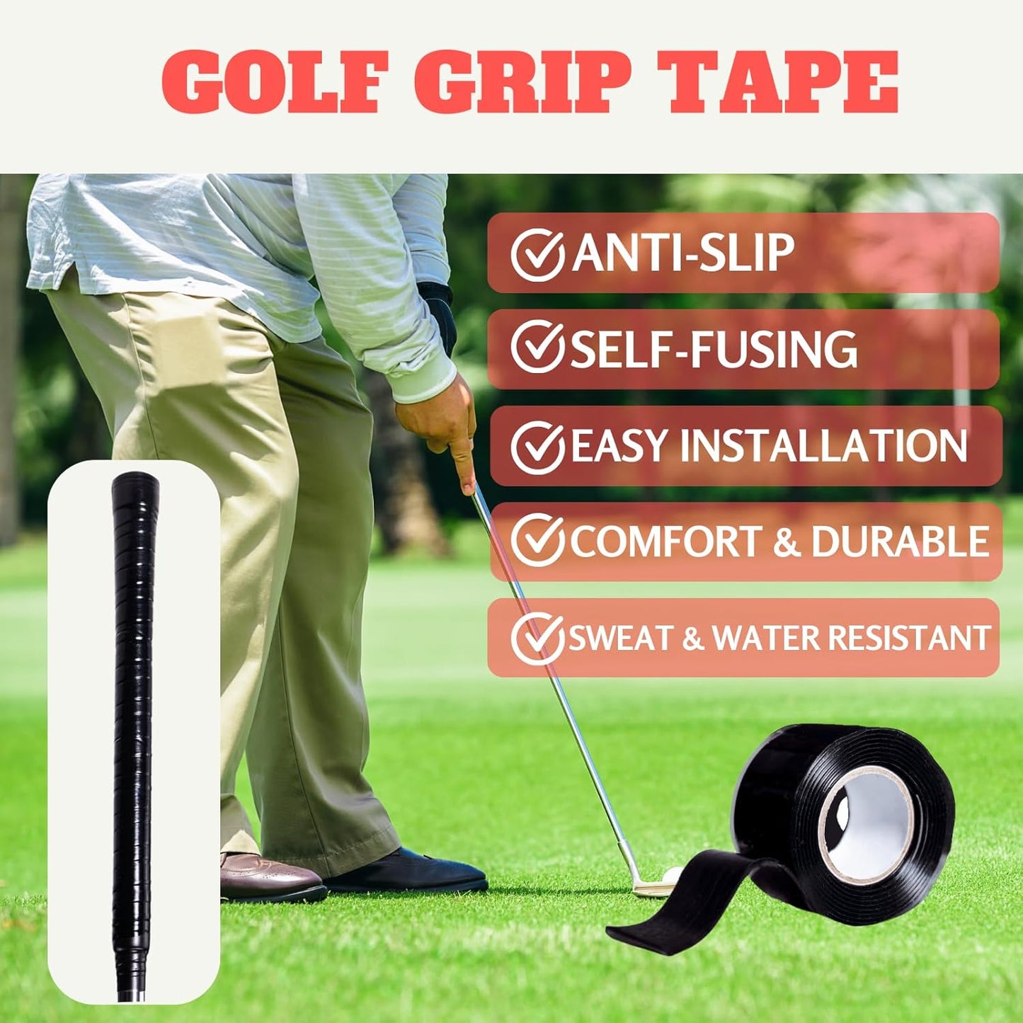 Golf Grip Wrapping Tapes - Golf Club Grip Tape Easy Replacing New Grip Feel, 59 inch/1PC